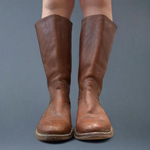 frye campus 12d brown leather pull on riding boots western vintage made in usa - Picture 1 of 8